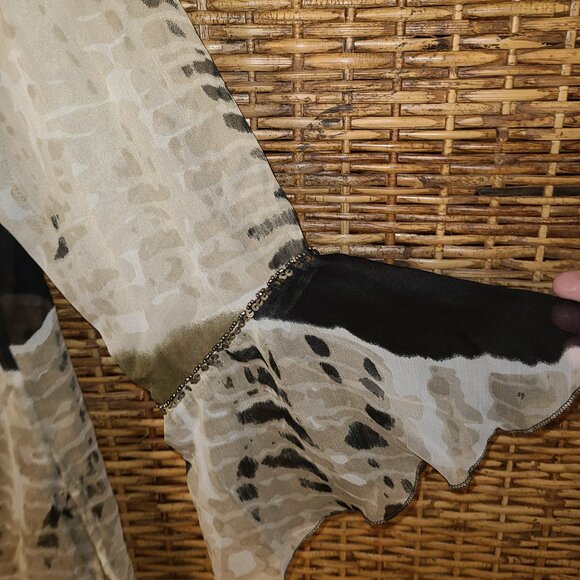 Paris Paris Blouse Sheer Beaded Sequins Bell Sleeve Tunic Length BEAUTIFUL!! M - Picture 3 of 7